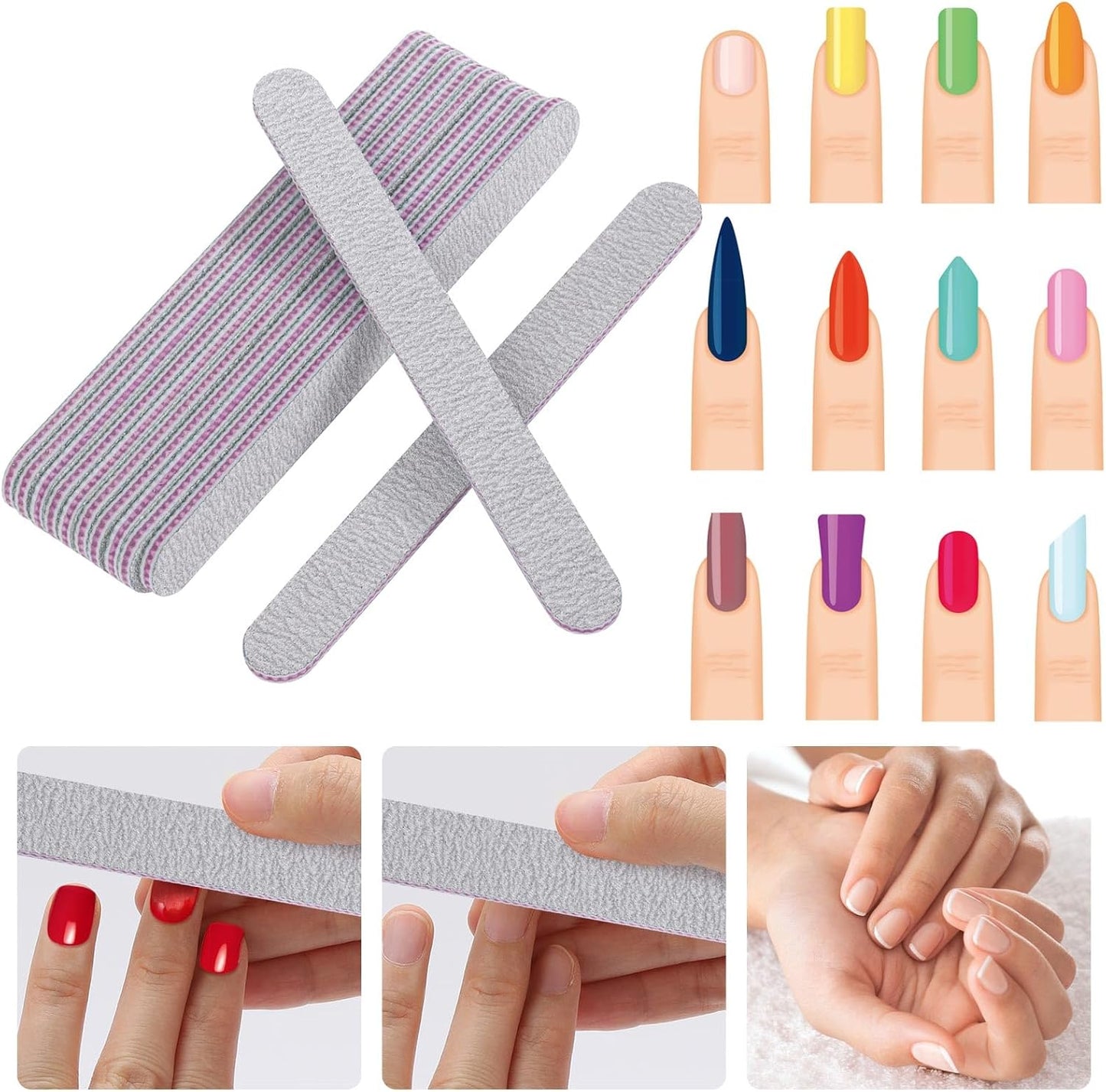 Nail Files and Buffers Set- 32Pcs Manicure Tools Emery Board for Nails, 100/180 Grit, Multiple Sides