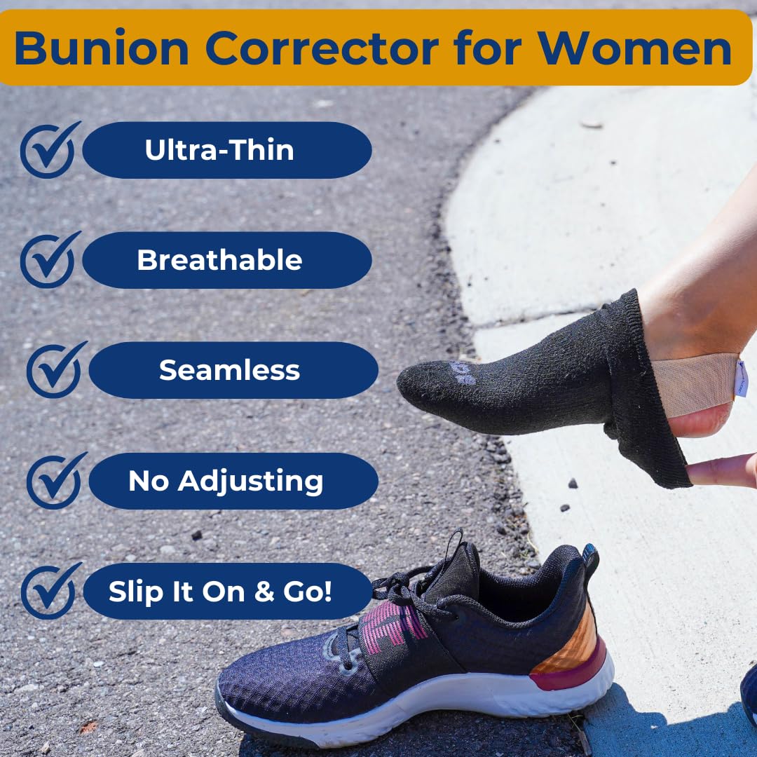 Bunion Corrector for Women Big Toe & Men – Ultra-Thin Toe Separator Sock for Pain Relief of Bunions – Flexible Hallux Valgus Splint Fits Easily in All Shoes – Great Toes Straightener. Med-Right