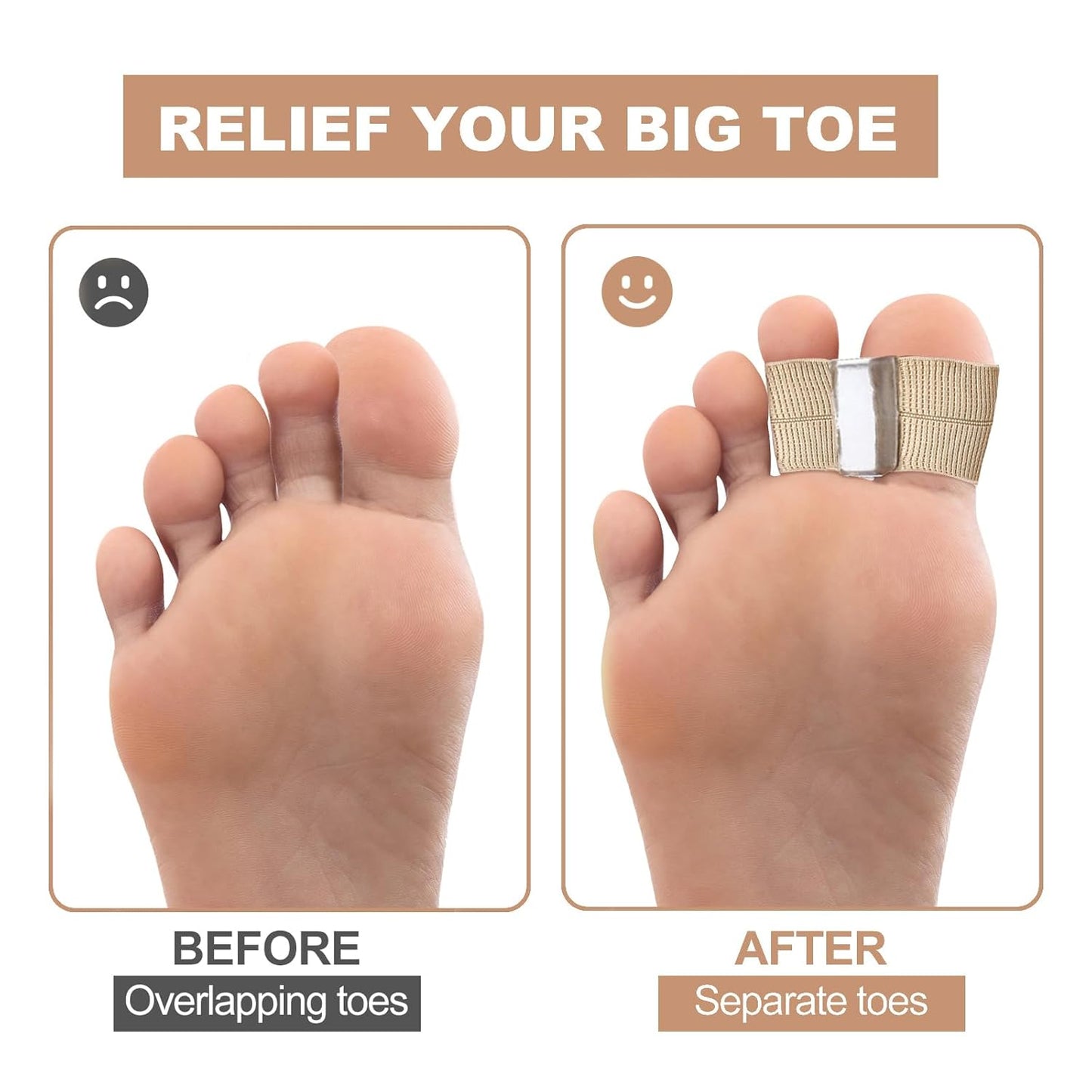 6 Pack Big Toe Separators, Gel Bunion Corrector with Elastic Band for Overlapping Toe Silicone Toe Spacers for Hallux Bunion Relief