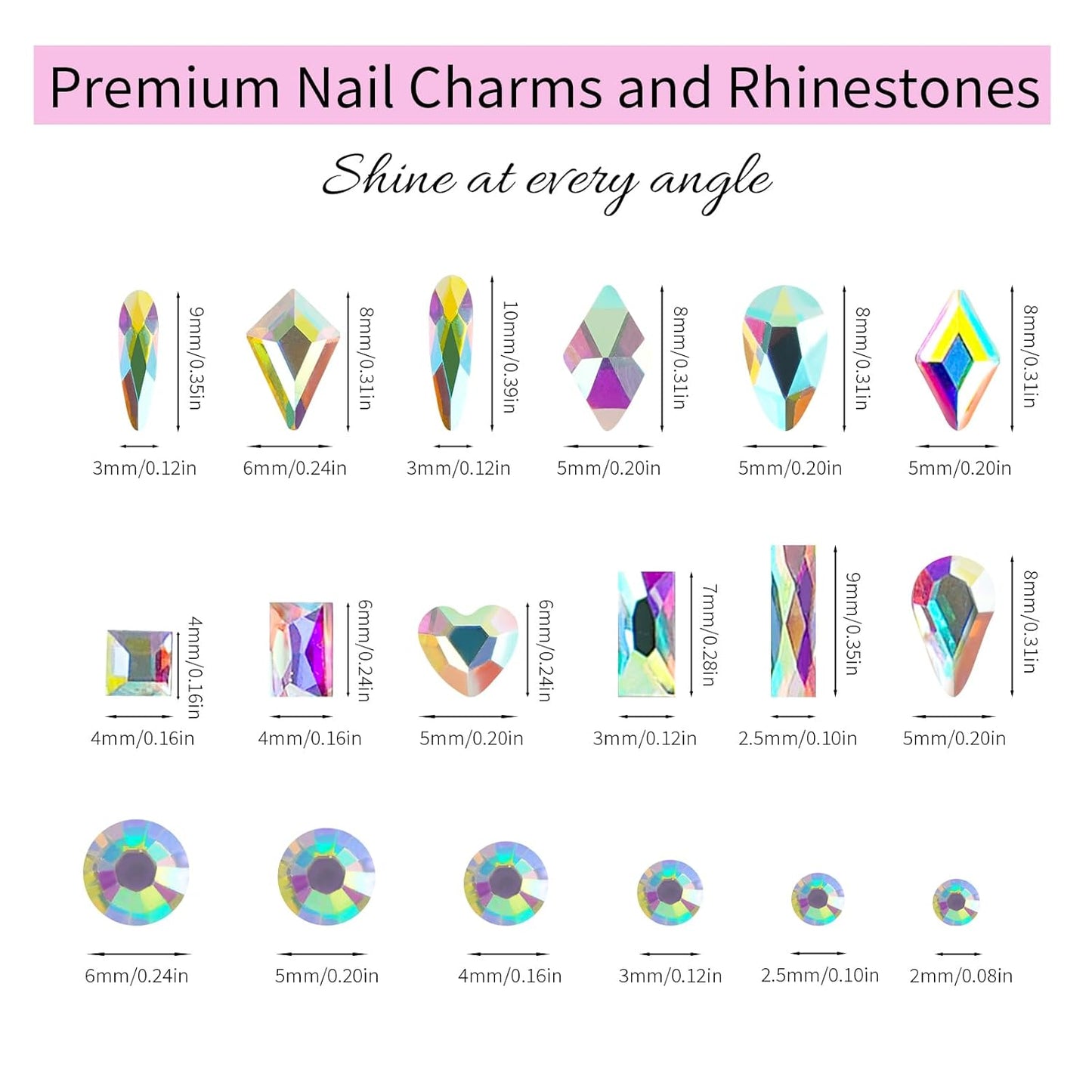 Canvalite 12 Types of 600Pcs Crystal Nail Charms & 5710Pcs Rhinestones for Nails Diamonds for DIY Crafts Flat Back Resin Rhinestones Transparent AB Gemstones Set with Drill Pen & Tweezer