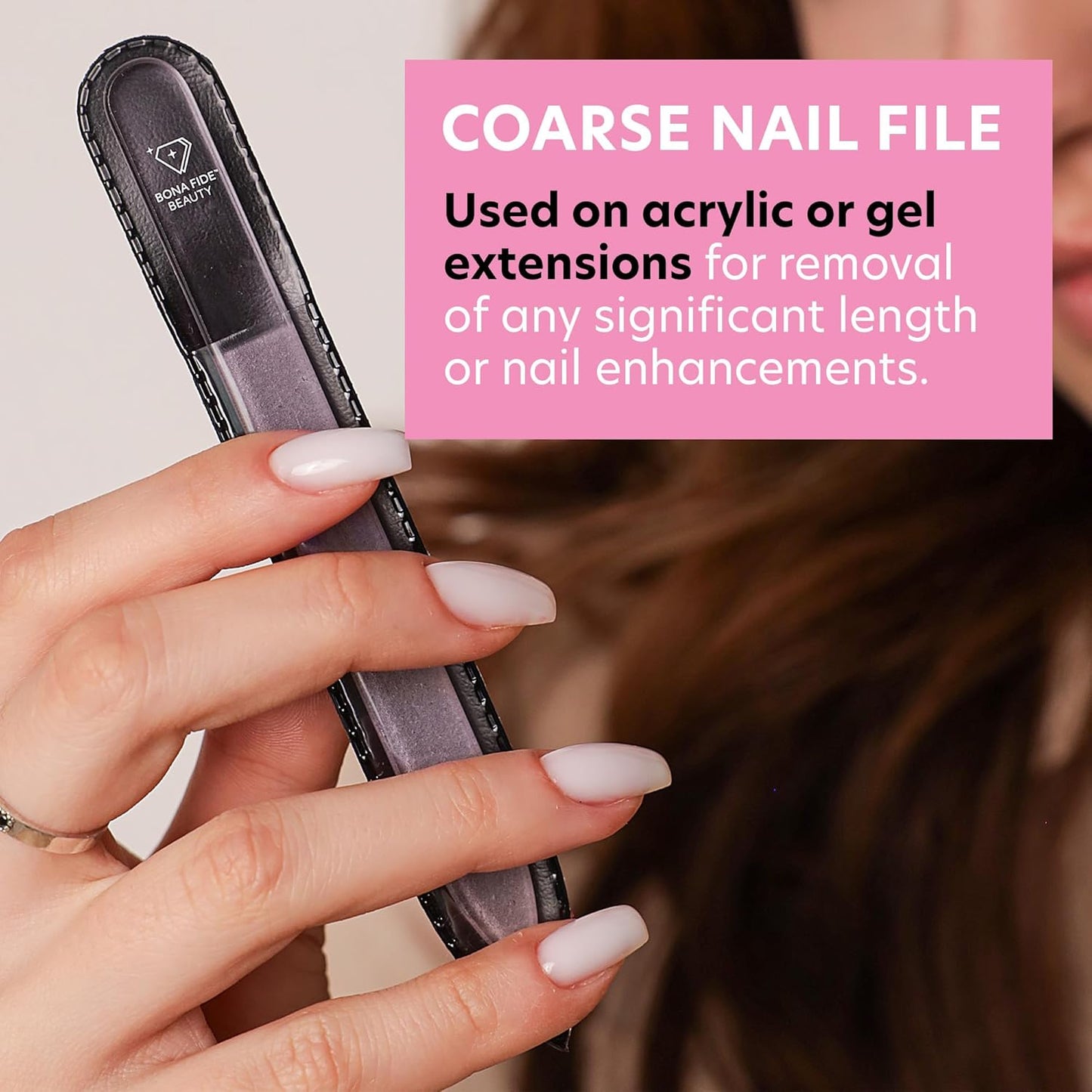 Bona Fide Beauty Czech Glass Nail File for Acrylic Nails, Crystal Glass Nail File with Sleeve. Coarse Fingernail Filer for Fake Nails (Purple)