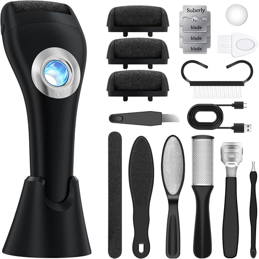 Foot Scrubber Callus Remover for Feet - with Holder & RingLight, Portable Pedicure Kit Foot File Callus Remover, Waterproof Professional Pedicure Tool Foot Care for Deadskin Hard Cracked Dry Skin