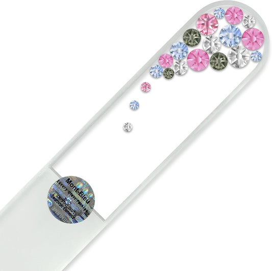 Large Size Glass Nail File Hand Decorated with Swarovski Elements, in Black Velvet Sleeve, Genuine Czech Tempered Glass, Hand-Made Crystal Nail File