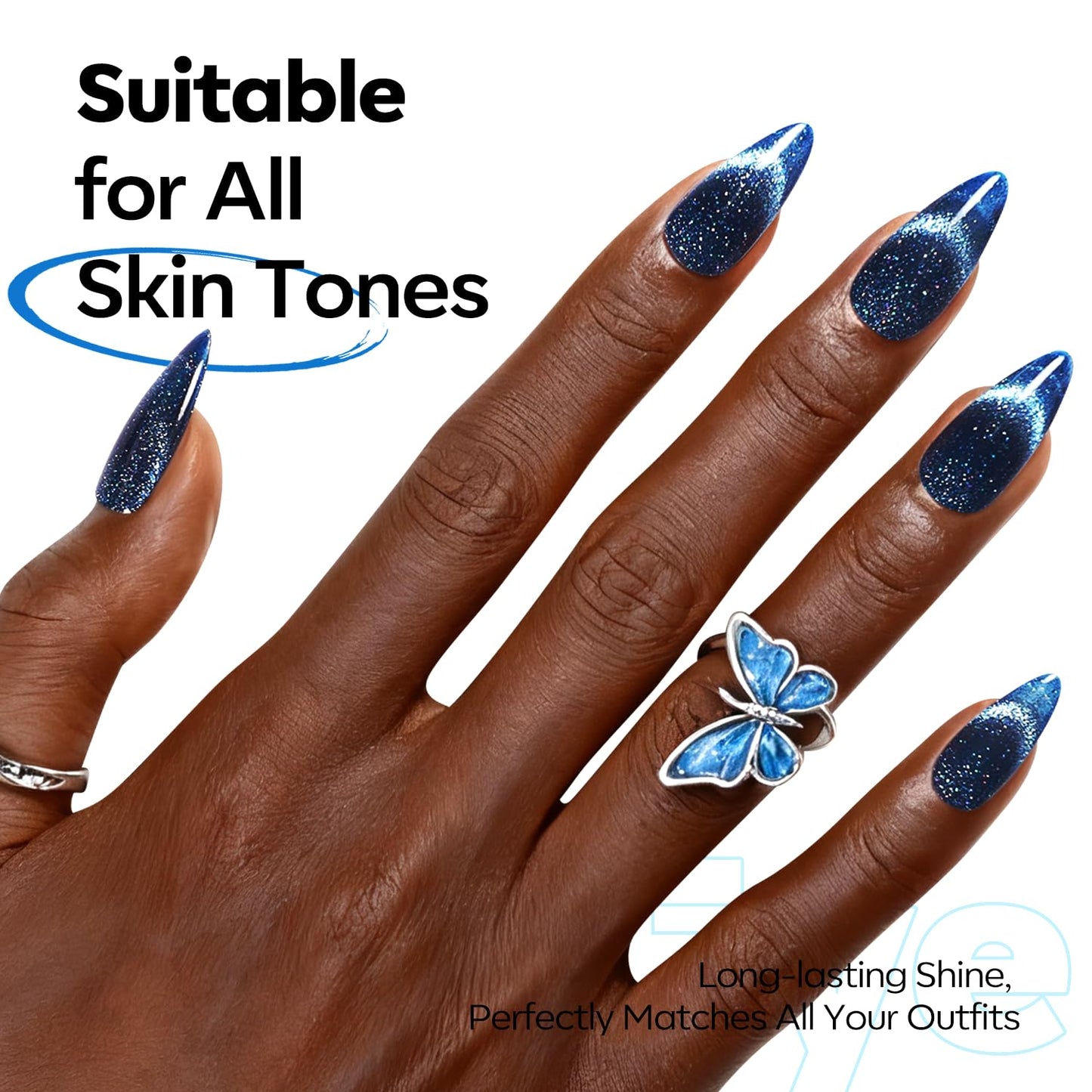 modelones Cat Eye Gel Nail Polish,Blue Glass Nail Polish Sparkle Reflective Glitter Polish Spring Deep Navy Blue Translucent U V Magnet Soak Off LED Nail Art Gel Top Coat DIY Salon 15 ML