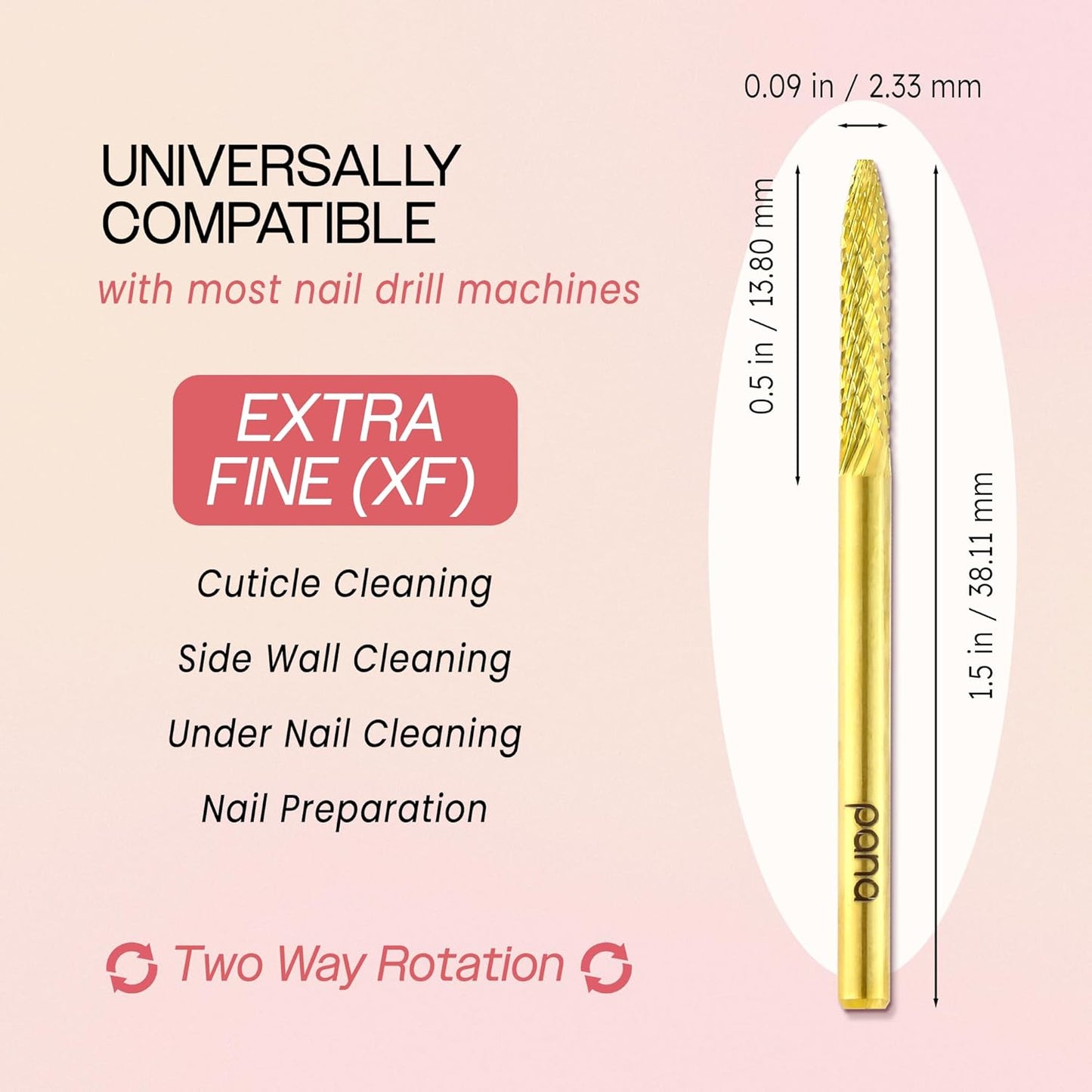 PANA 3/32" Carbide Cuticle Nail Drill Bit for Cuticle Cleaning, Dead Skin Removal, Gel Polish & Acrylic Removal, Under Nail Cleaner, Nail Salon, Manicure Tools (UNC - Gold, Extra Fine)