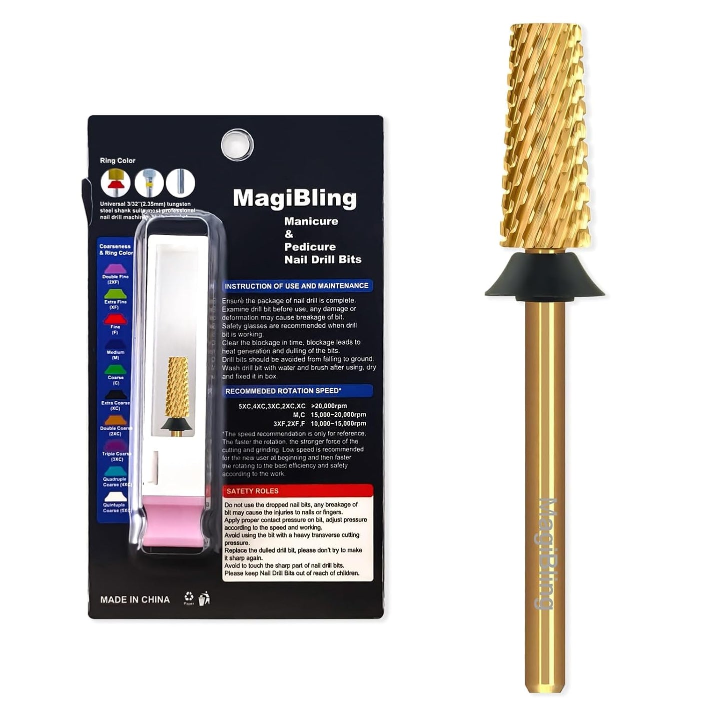 Tungsten Carbide Cross Cut Small Tapered Barrel Nail Drill Bits, Professional 3/32'' Safety Bits, Both Hands Use, Remove Gel Fast, Manicure Pedicure Cuticle Gel Polishing, Extra Coarse.