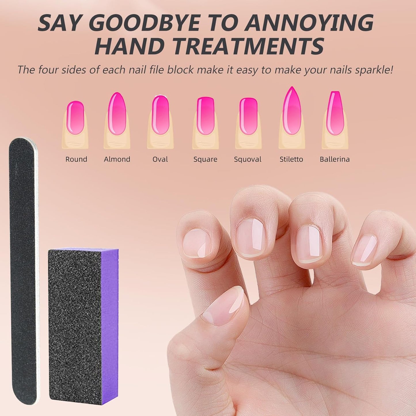 SKYPIA 4 Pack Nail File 100/180 Grit and Purple 3 Sided Buffer Block Set