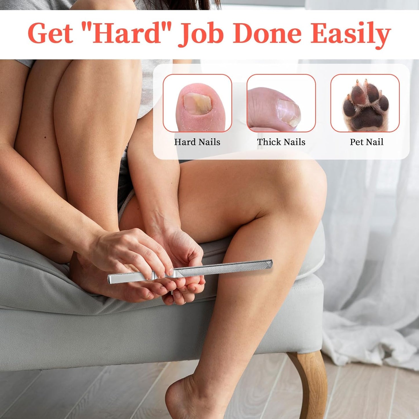 2 Pcs Stainless Steel Toe Nail Files for Thick Nails 2 Sizes Toenail Files 4 Sides Long Metal Fingernail Filing Heavy Duty Nail File for Men Women Professional Manicure Pedicure Tool