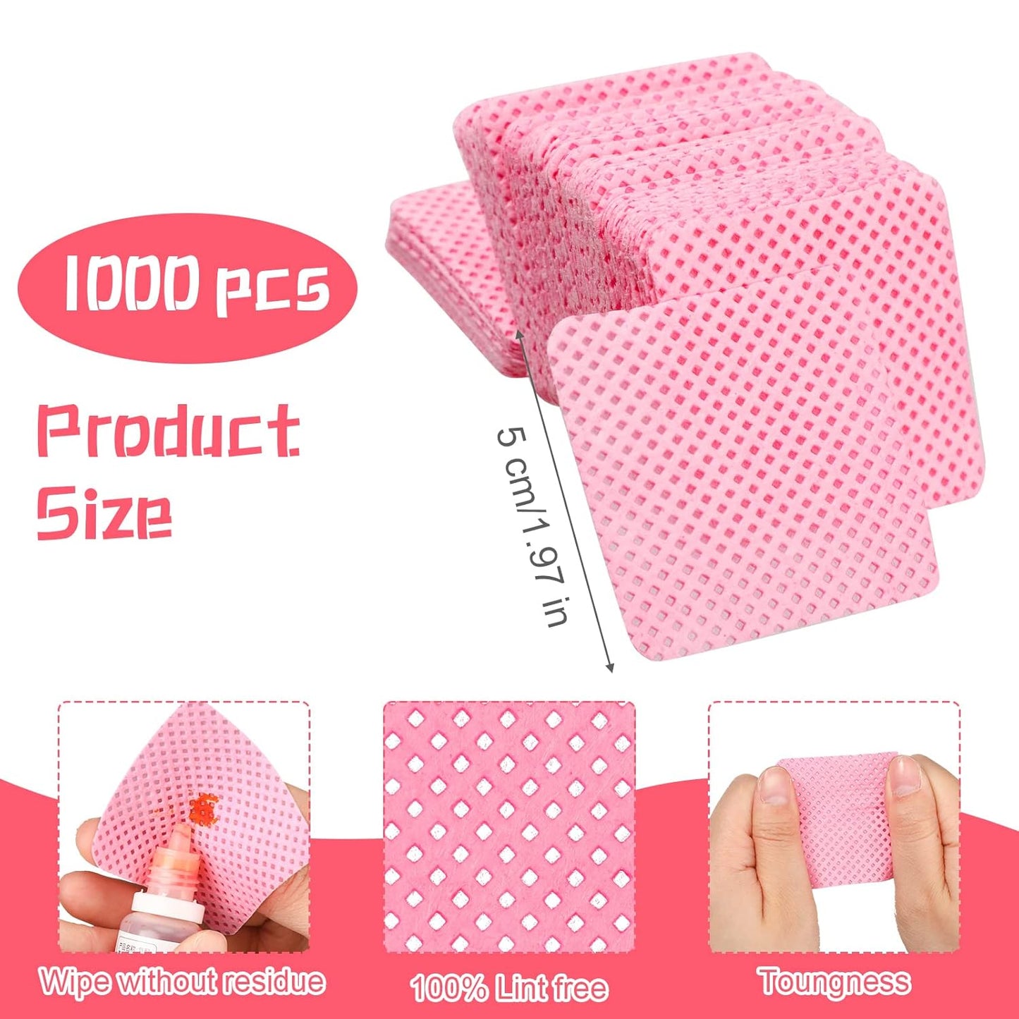 Maitys 1000 Pieces Eyelash Extension Glue Wipes Eyelash Glue Cleaner Non Woven Fabric Wipes Lash Supplies Accessories Tools for Extension Nail Polish Bottle(Rose Red)