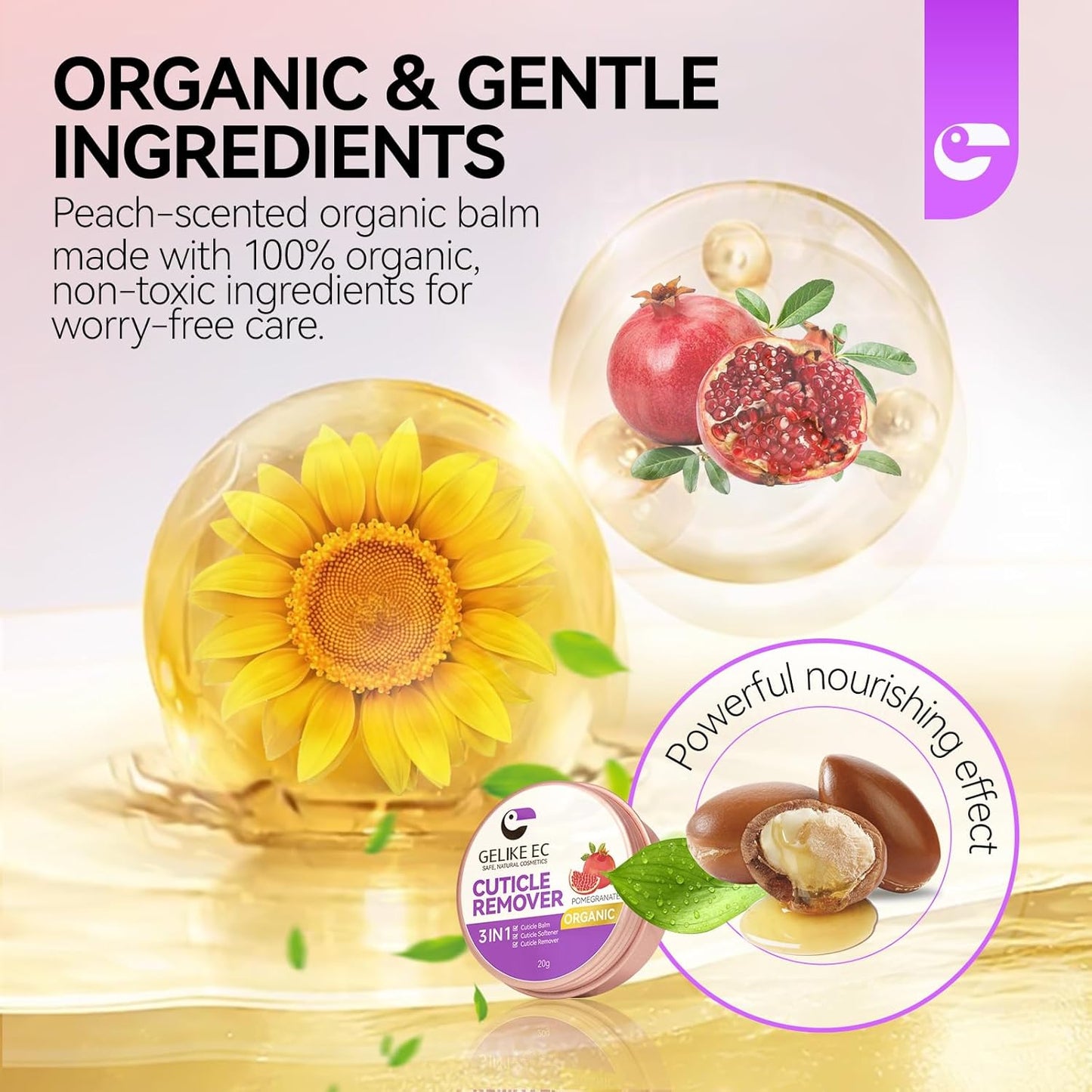 gelike ec Cuticle Care Balm Organic for Women: Pomegranate Natural Cuticle Softener Remover for Men to Smoothe, Repair, rejuvenate, Strengthen & Moisturize Cuticles