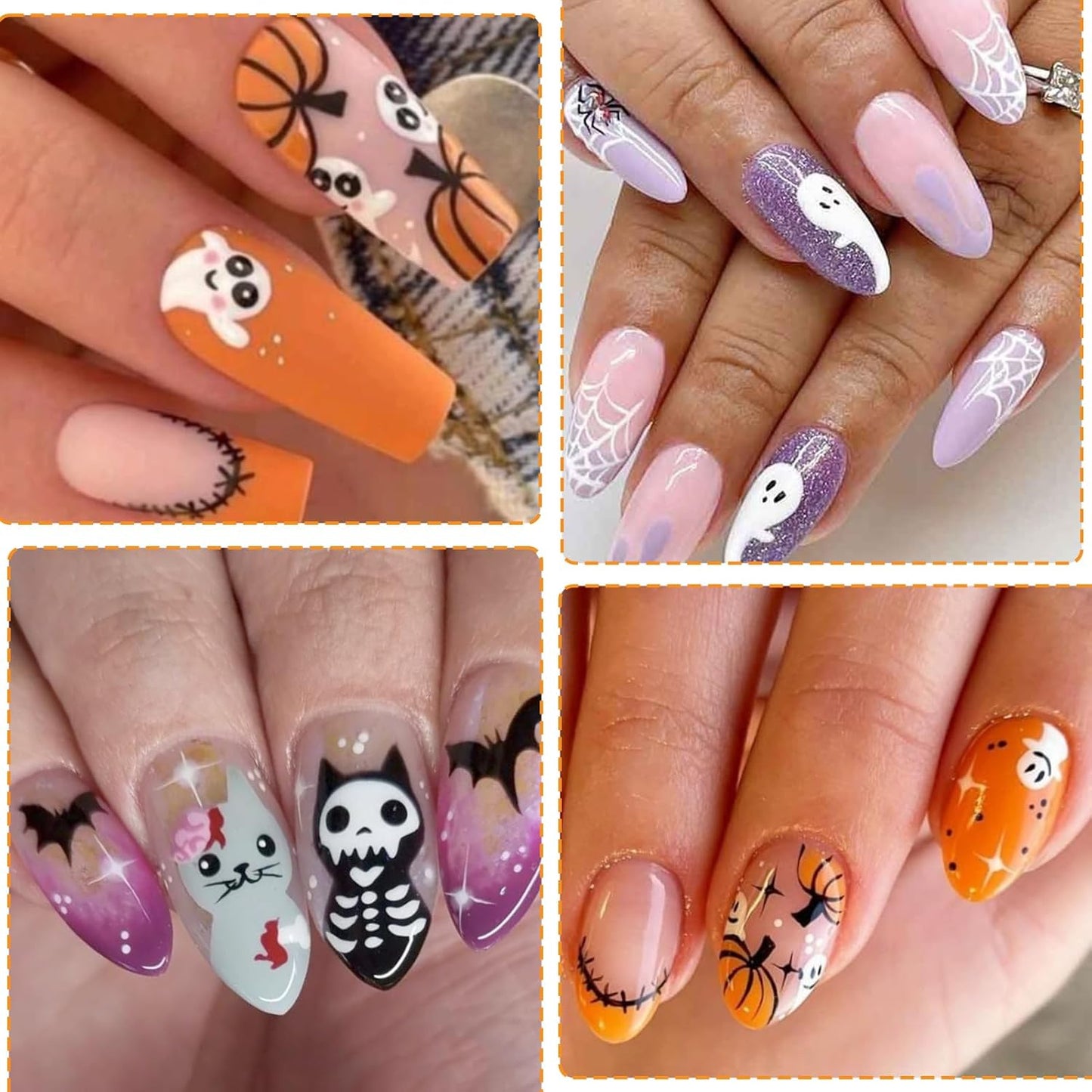 Halloween Nail Art Stickers, Pink Pumpkin Nail Decals, 3D Self-Adhesive Spider-Web Bat Design for DIY Nail Supplies Decoration (6 Sheets)