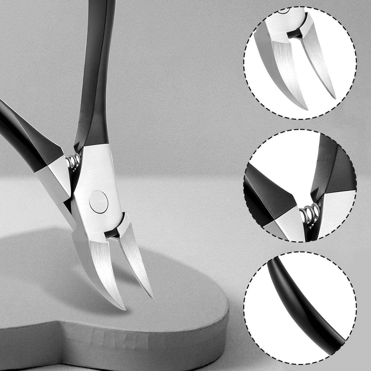 Cuticle Nippers Black Stainless Steel Cuticle Remover Nippers Rubber Professional Manicure and Pedicure-Cuticle Remover Tools 4mm Rubber Coated Handle Manicure Tools