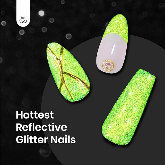 beetles Gel Polish Green Glitter Gel Nail Polish 0.51OZ Reflective Nail Art Manicure Salon DIY at Home UV LED Needed Gifts for Women Lime Shock