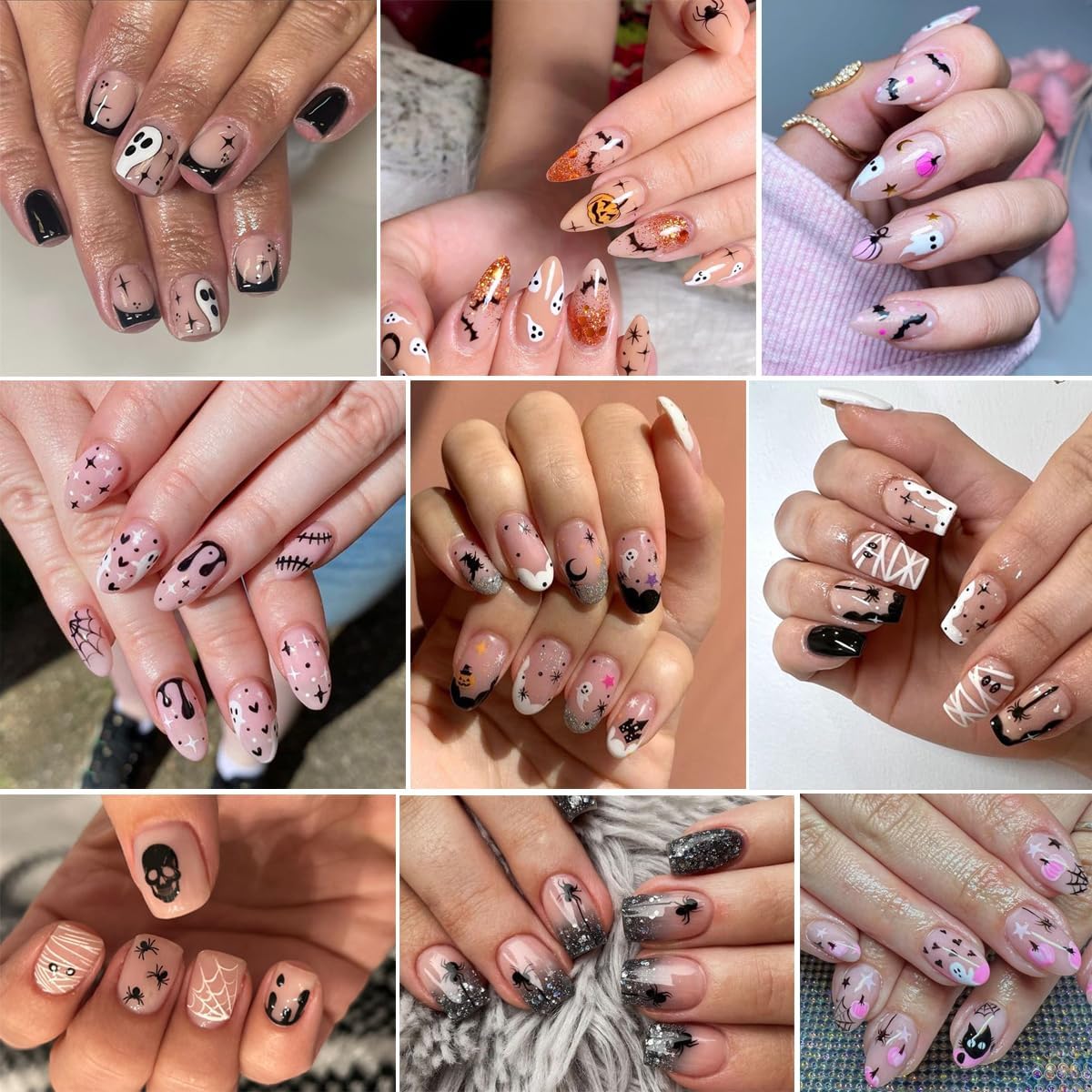 24Pcs/Set Small Halloween Nail Art Sticker, 3D Self-Adhesive Scary Ghost Skull Clown Witch Cat Pumpkin Spider Web Nail Stickers with Design Cute Halloween Nail Decals for Women