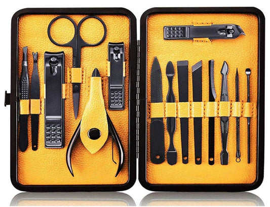 Nail Clippers Sets High Precisio Stainless Steel Nail Cutter Pedicure Kit Nail File Sharp Nail Scissors and Clipper Manicure Kit Fingernails & Toenails with Portable Stylish case (Yellow 15-Pieces)