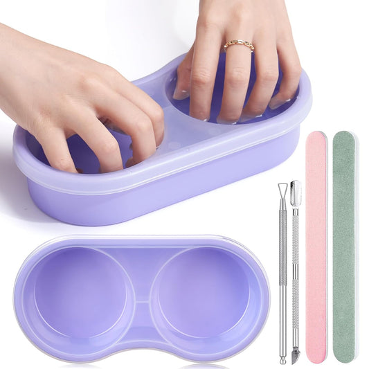 Dual Nail Soaking Bowl Acetone Proof: Soak Off Gel Nail Polish Dip Powder Remover Bowl- Cut the Soaking Time in Half Manicure Bowl for Salon Home