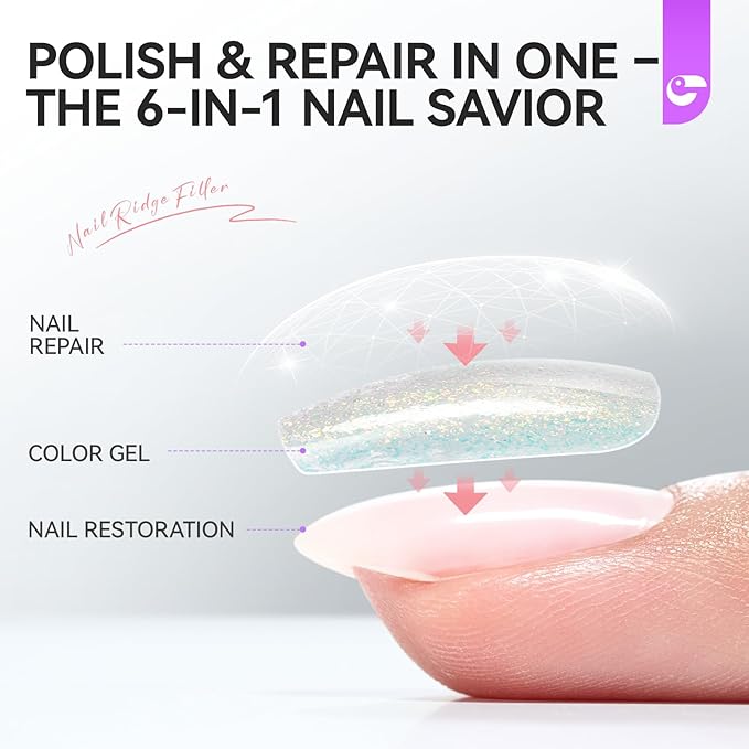 gelike ec Nail Hardener and Strengthener Polish: Glittering Pearl Ridge Filler for Peeling and Weak Nails Fast Dry Nail Growth Treatment Long Lasting Glossy for Women Home DIY