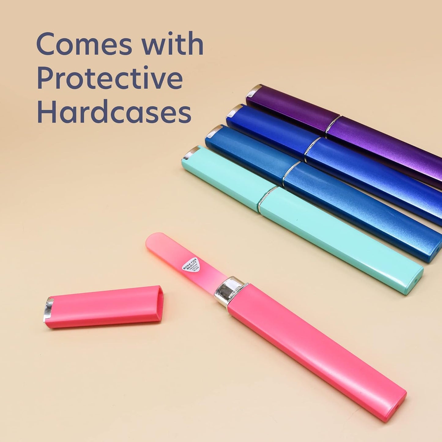 BONA FIDE BEAUTY Czech Glass Files for Nails, 5-Pieces Manicure Glass Fingernail Files with Cases (Malibu Color Set)