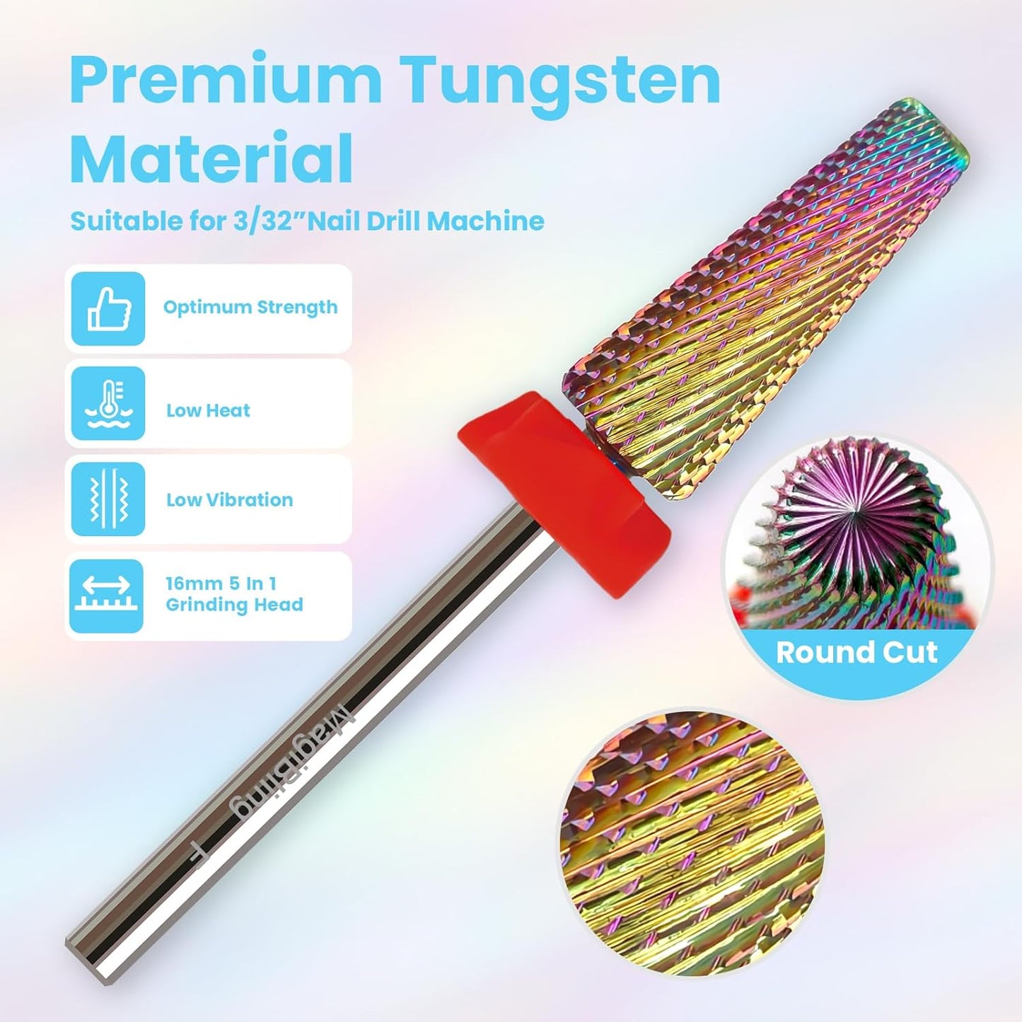 F 5 in 1 Nail Drill Bits, 16mm Tapered 3/32'' Professional Tungsten Carbide Bit for Efile, 2 Rotation for Electric Drill, Remove Thick Thin Gel, Manicure Cuticle Gel Polishing, Technicians Bits, Fine.