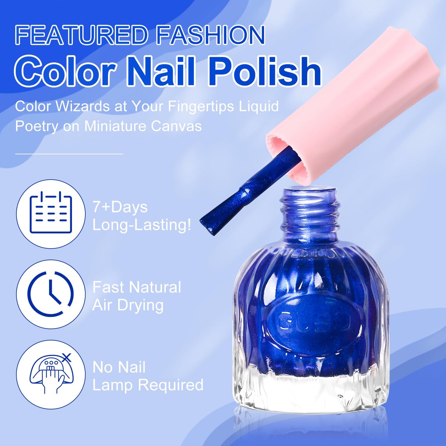 Major Dijit Quick Air Dry Nail Polish Glitter Blue Regular Nail Polish Non UV Gel Hema 0.34 fl oz.