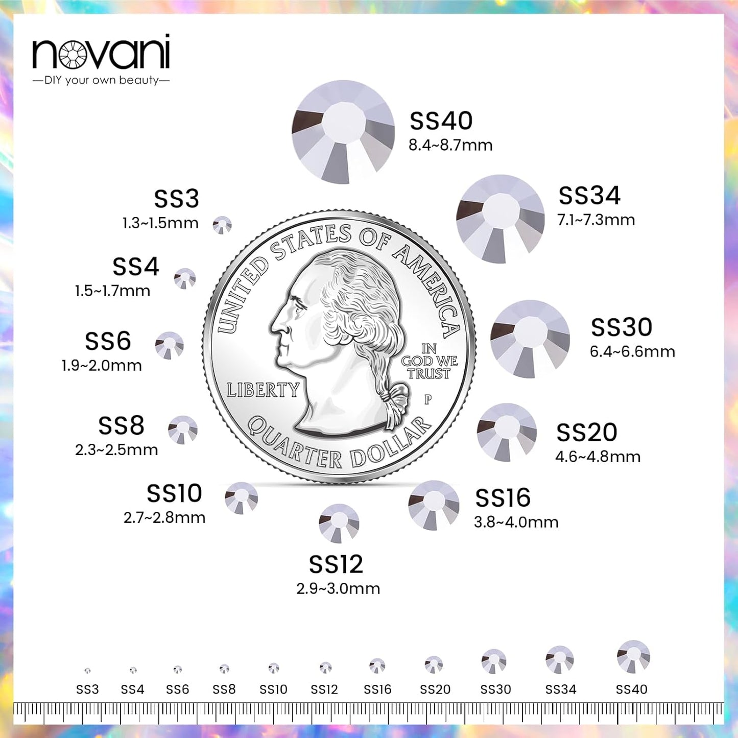 Novani Rhinestones Flatback Rhinestones Glass Gems Stones Jewels Round Gemstones Non-Hotfix Crystal for Crafts,SS16,1440 Pieces,Hematite Black