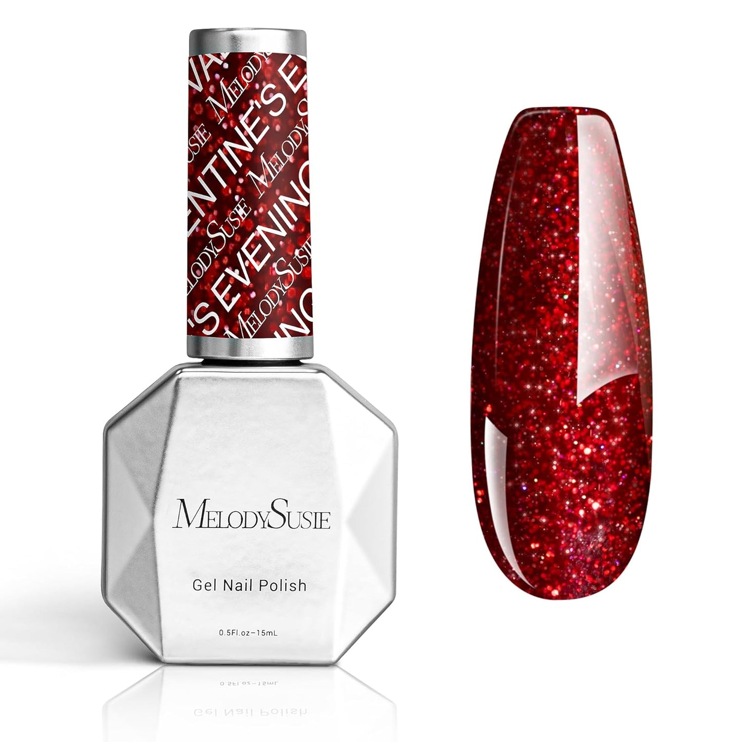 MelodySusie Christmas Red Glitter Gel Nail Polish,0.5fl oz Soak Off UV LED Sparkle Shiny Red Reflective Gel Polish Gift for Women Nail Art Manicure Salon DIY Nail Design Decoration at Home-z021