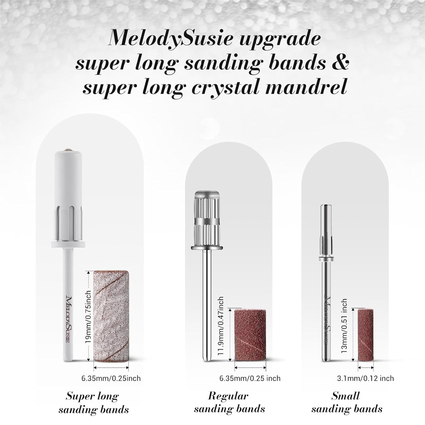 MelodySusie 50 Pcs Nail Drill Bits Super Long Sanding Bands with 6.65mm Crystal Mandrel Bit, 180 Fine Grit Nail File for Acrylic Nails Gel Manicures and Pedicure, Zebra