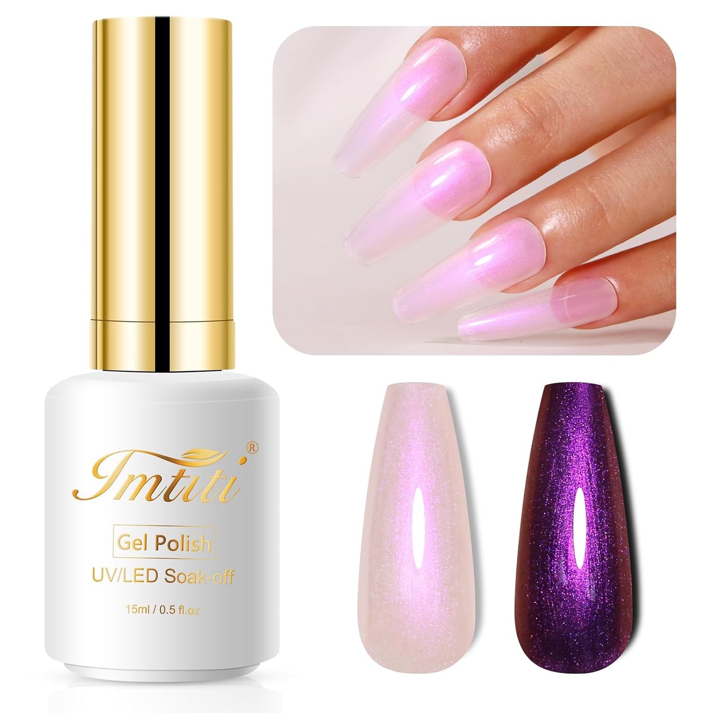 Imtiti Pearl Gel Nail Polish, 0.5 Fl Oz Rose Purple Transparent Shell Shimmer Nail Gel Polish Mermaid Nail Drawing Gel Polish Iridescent Pearlescent Spring Summer Nail Polish Soak Off Led UV