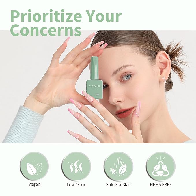 CANNI Light Green Gel Nail Polish, 1Pcs Sage Green Gel Polish Mint Color High Gloss Soak Off U V Nail Manicure Salon DIY