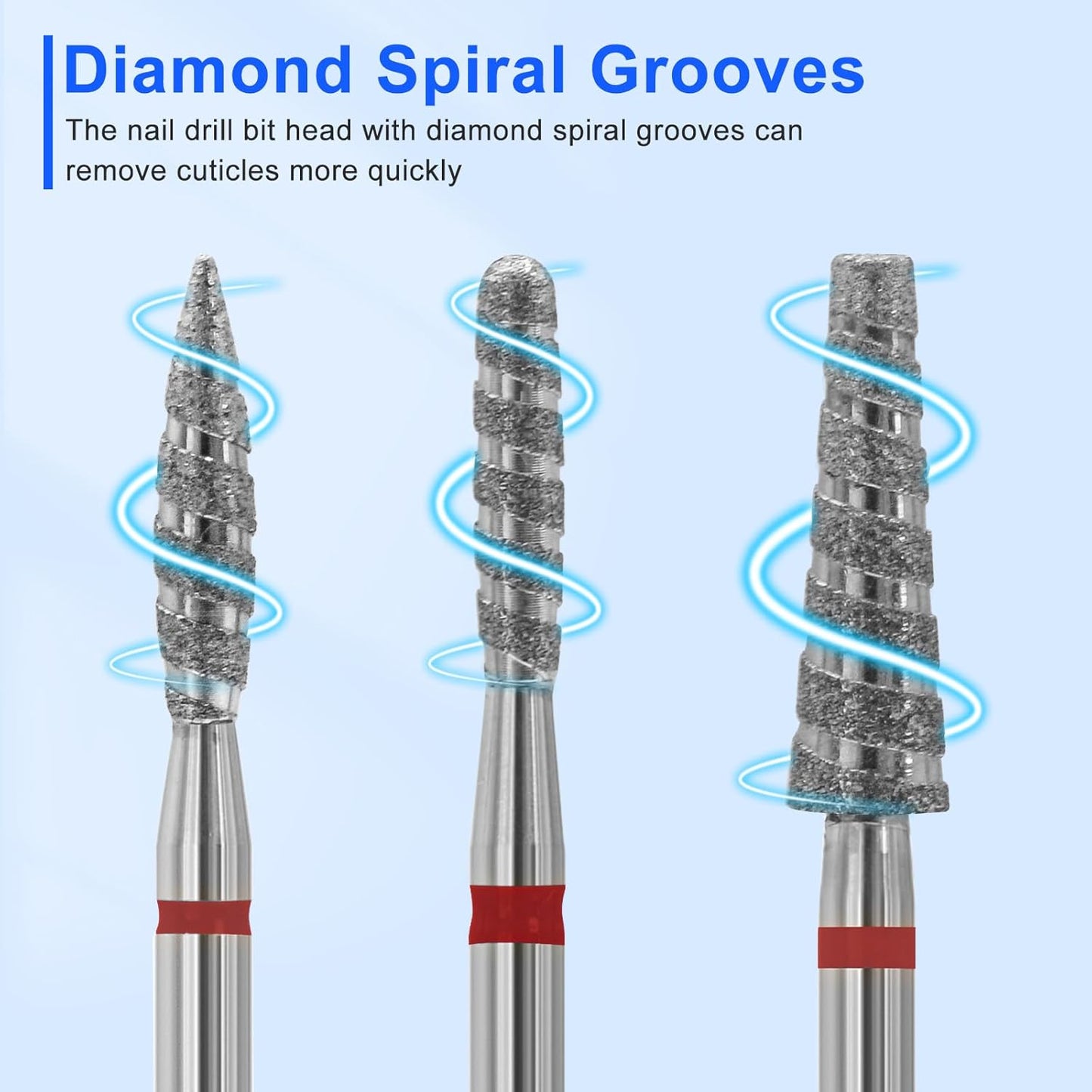 Diesisa 6 Pack Nail Drill Bits for Acrylic Nails, Diamond Carbide Nail Clipper Heads with Diamond Spiral Grooves, 3/32 Inch Cutter Attachment for Nail Preparation, Cuticle and Dead Skin Removal-Red