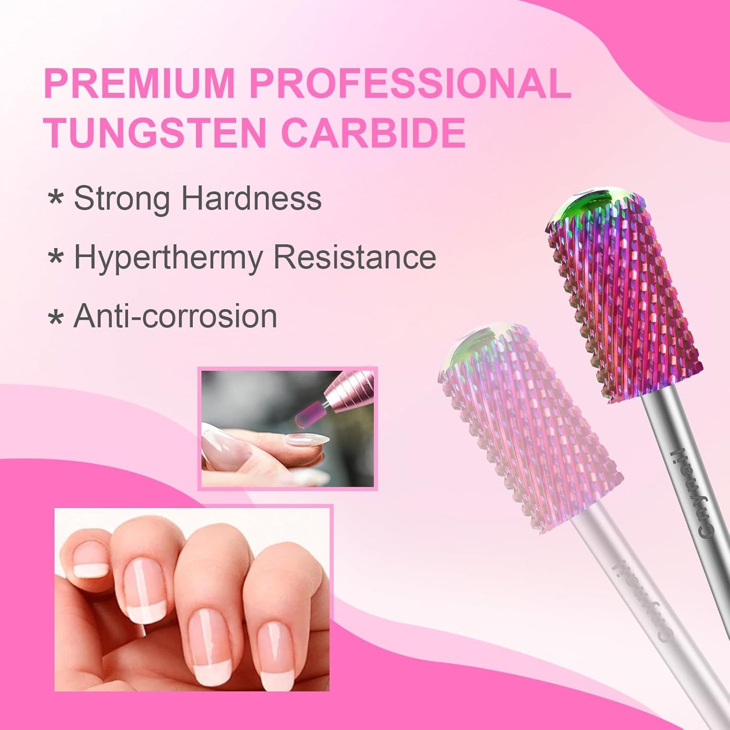 3/32" 2PCS Large Barrel Smooth Round Top Tungsten Carbide Nail Drill Bit Safety Bit for Gel & Acrylic Removal, 2-Way Rotating Efile Tip, Salon Electric File Accessory (C Grit, Multicolor)