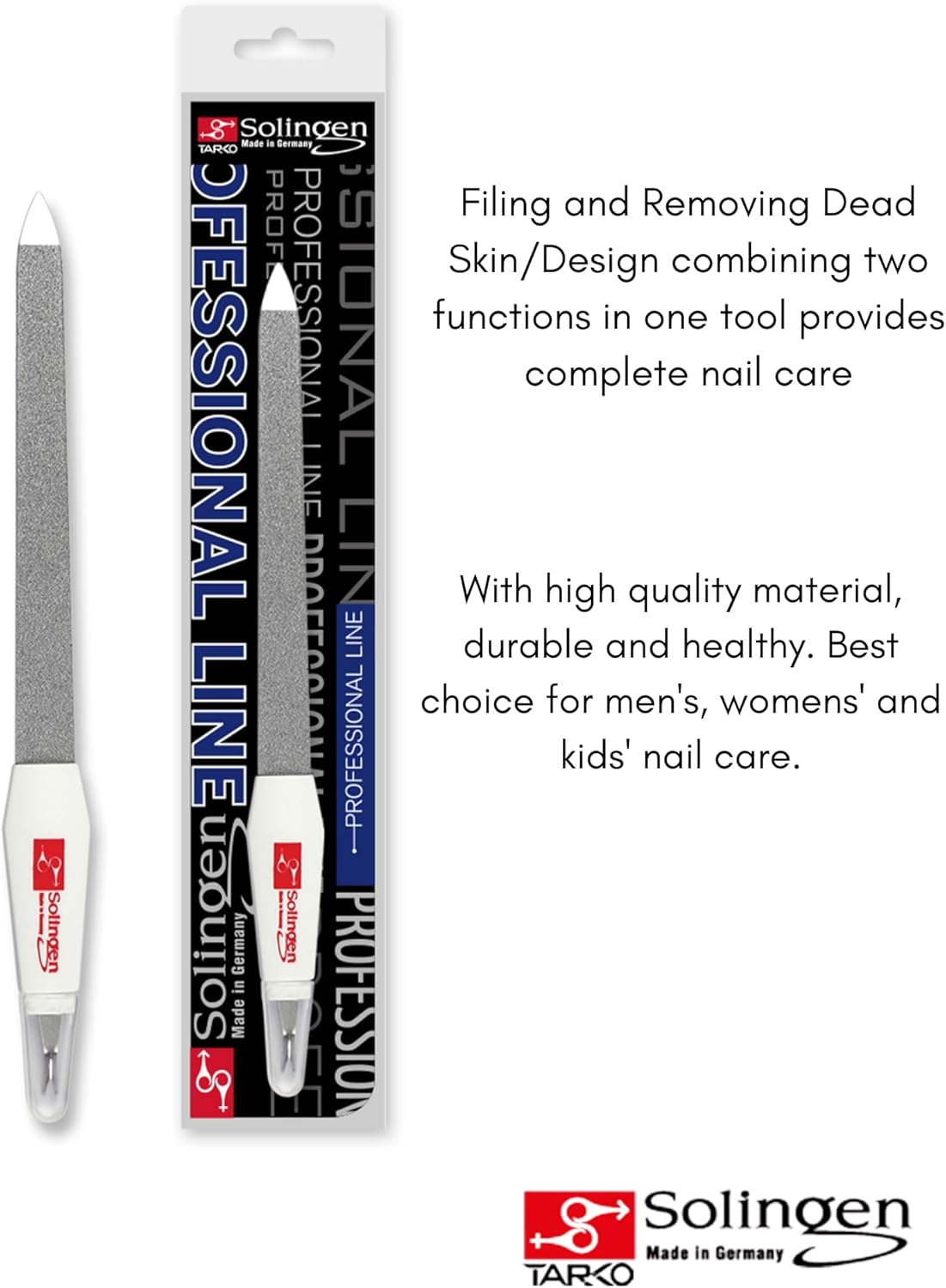 Solingen Germany 2-in-1 Nail File & Cuticle Trimmer | Stainless Steel Sapphire Fingernail & Toenail File for Manicure & Pedicure | Durable Professional Tool