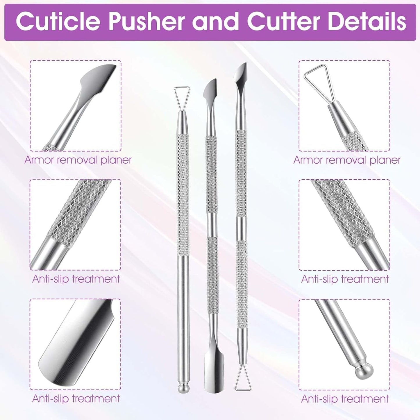 9Pcs Cuticle Cutter Scraper Double Ended Cuticle Pusher Trimmer Stainless Triangle Nail Scraper Pedicure Manicure Professional Nail Care Tool For Girl Fingernail Toenail Gel Removal Polish