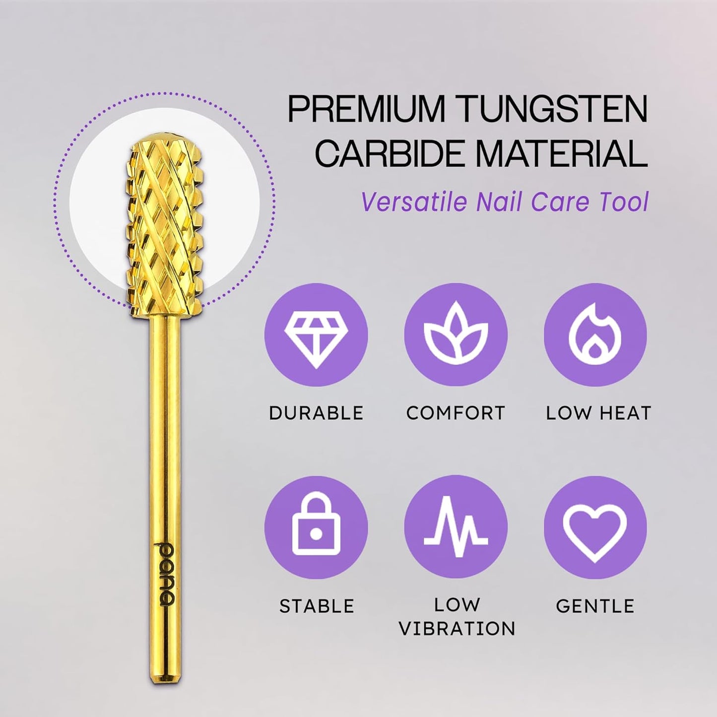 PANA 3/32" Small Barrel Smooth Top Carbide Naill Drill Bit for Manicure Pedicure Tools (Gold, 4X Coarse)