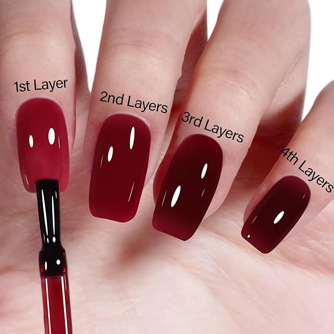 AILLSA Red Gel Polish Jelly Queen Hearts Burgundy Translucent Gel Nail Polish Dark Wine Gel Polish Long Lasting Blood Color Nails Soak Off U V Gel for Nail Art at Home Valentine Gift 0.51 Oz GD65
