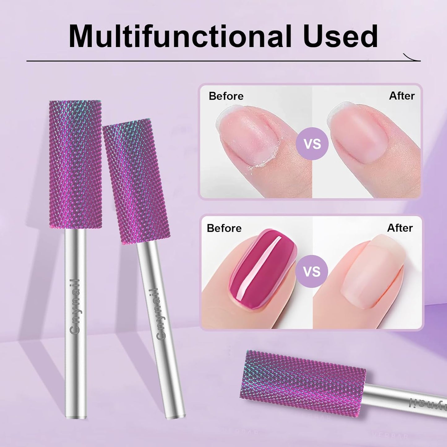 3/32" Small 5.35MM Barrel Bit Tungsten Carbide Nail Drill Bit Safety Bit for Gel & Acrylic Removal, 2- Way Rotating Efile Tip, Salon Electric File Accessory (XF Girt, Purple)