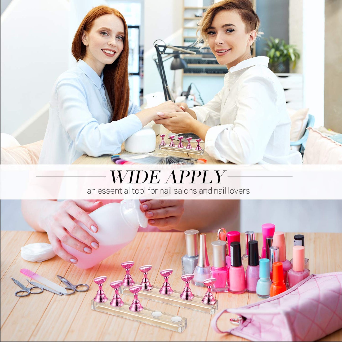 6 Sets Magnetic Nail Tip Display Holder Acrylic Display Stand Nail Tip Practice Art Training Stand for DIY Manicure Fingernail Salon(Light Pink)