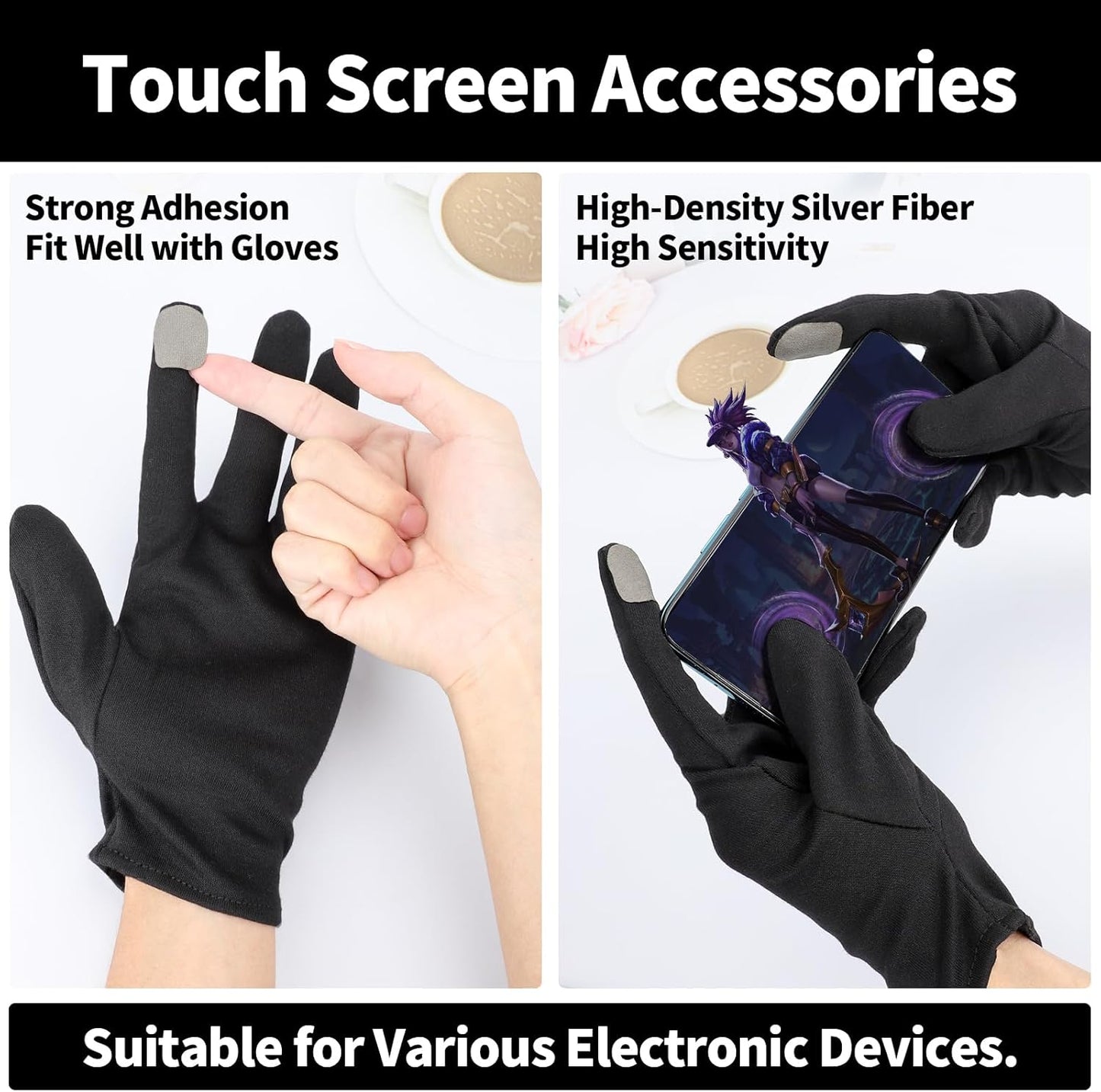 10 Pairs Extra Large Black Cotton Gloves for Dry Hands Sleeping, Men and Women Moisturizing, Black Work Gloves for Photography, Coin Handling, Jewelry, with Pack of 40 Touch Screen Stickers