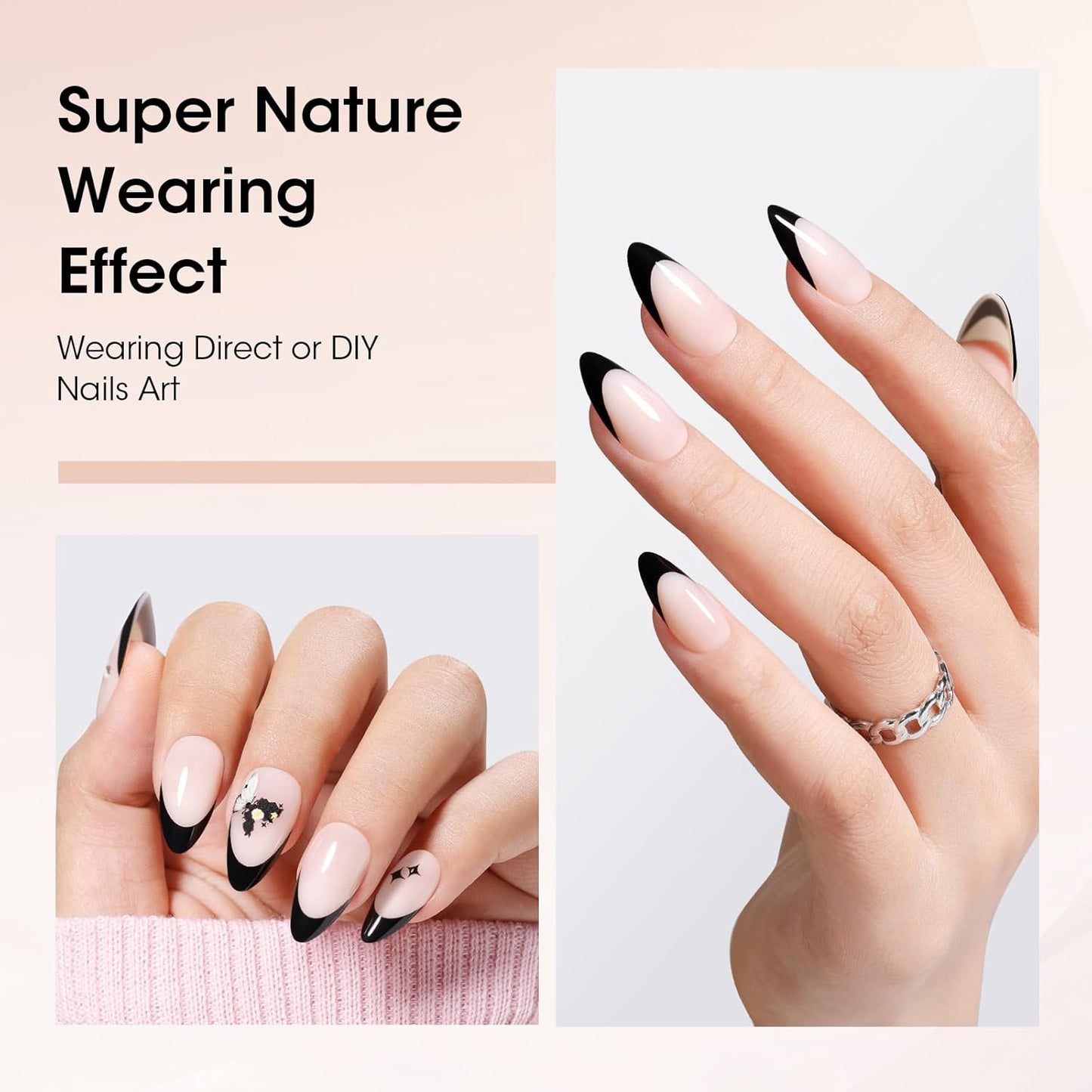 Gellen French Gel Nails, Soft Almond French Tip Press on Nails 150 Pcs, Classic Pink French Tip Nails, 3 in 1 No Need to File Natural Full Cover Tips 15 Sizes, Glue On Nails for Women Nails Art