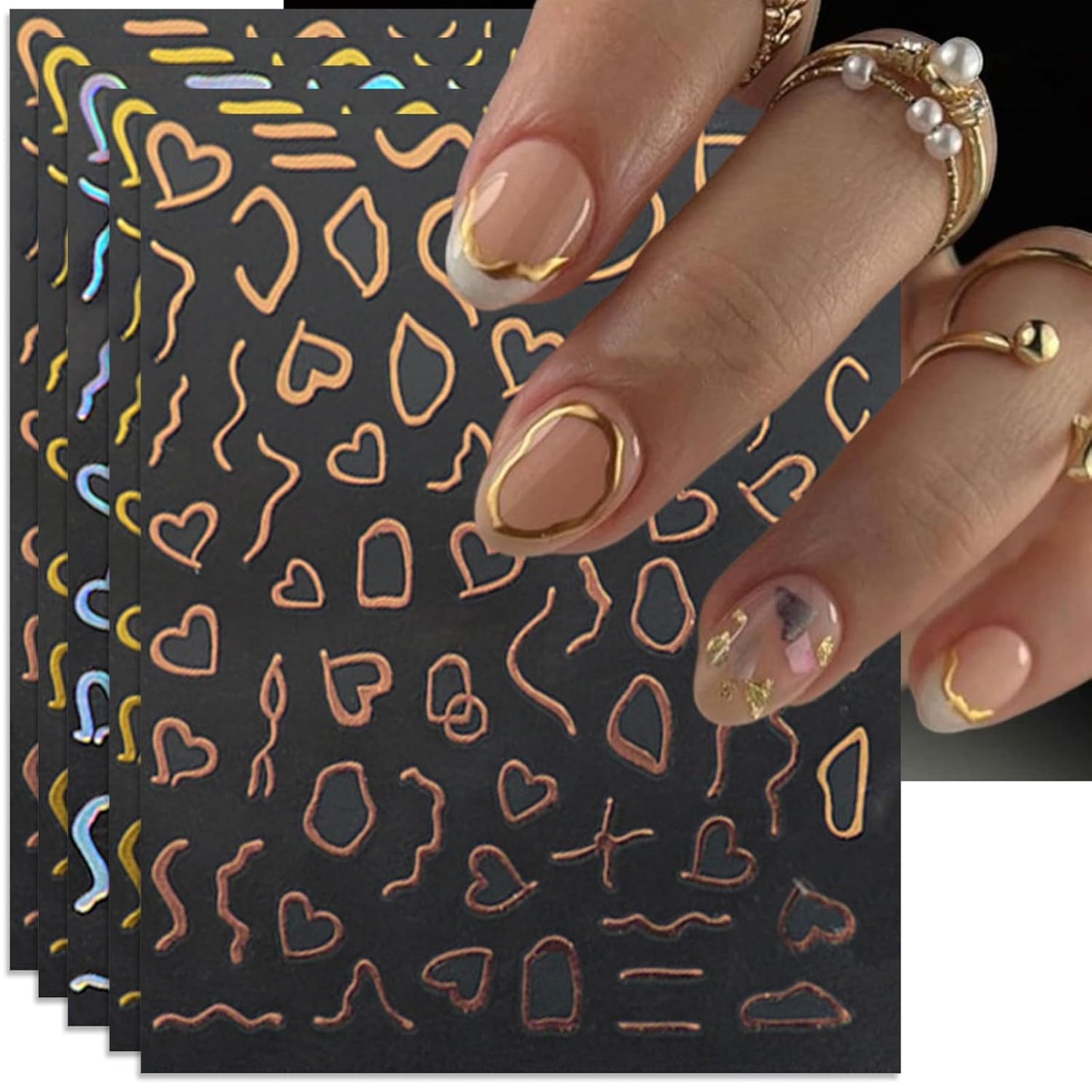 Irregular Frames Nail Art Stickers - Colorful Minimalism Geometric Hollow Design Nail Decals for DIY Manicure Nail Decorations(6 Sheets)