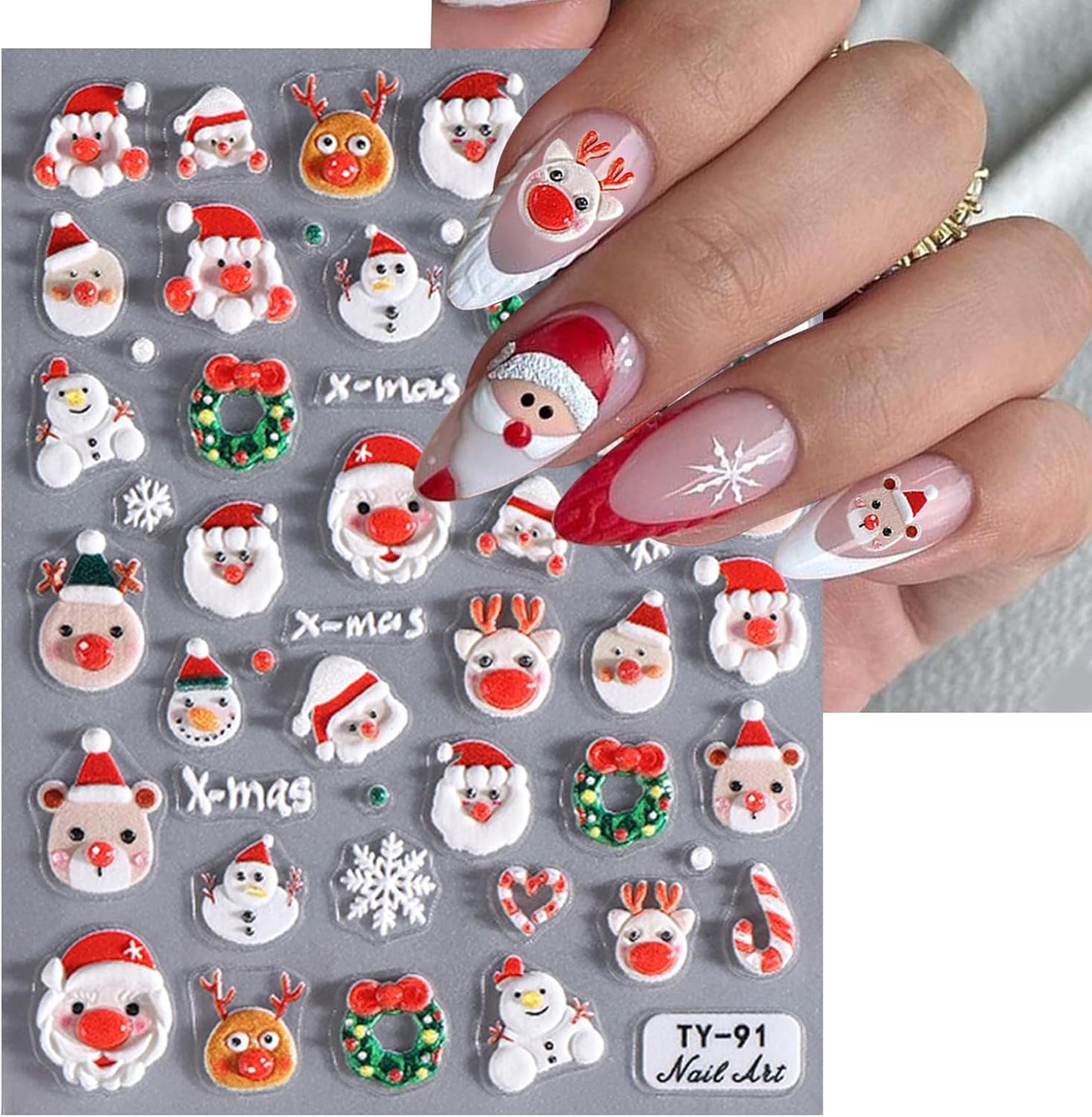 Christmas Nail Art Stickers 5D Exquisite Embossed Nail Decals Christmas Tree Santa Claus Snowflake Xmas Nail Design Winter Nail Supplies Christmas Holiday Nail Decorations for Women Girls 1 Sheets