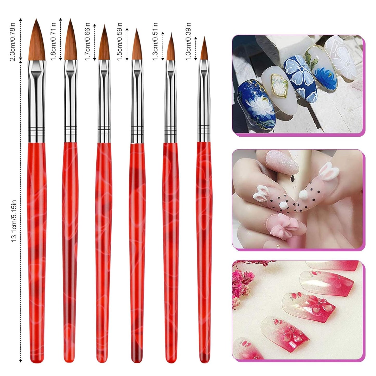 TOROKOM 19Pcs Nail Art Brush Set - Acrylic & Gel Application Kit with Dust Brush for Home Salon - Beginner Friendly (Red)