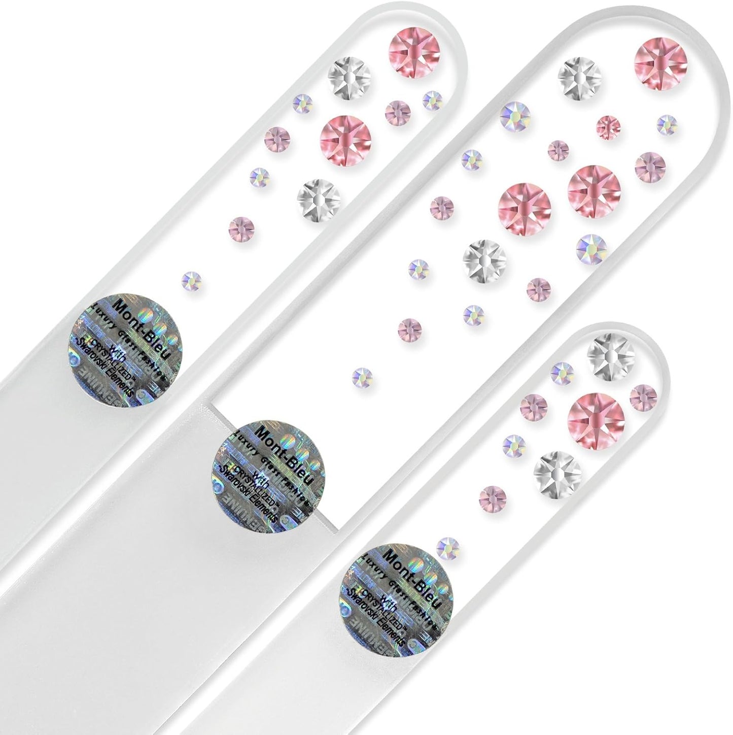 Mont Bleu Set of 3 Glass Nail Files Hand Decorated with Crystals - Handmade - Czech Tempered Glass