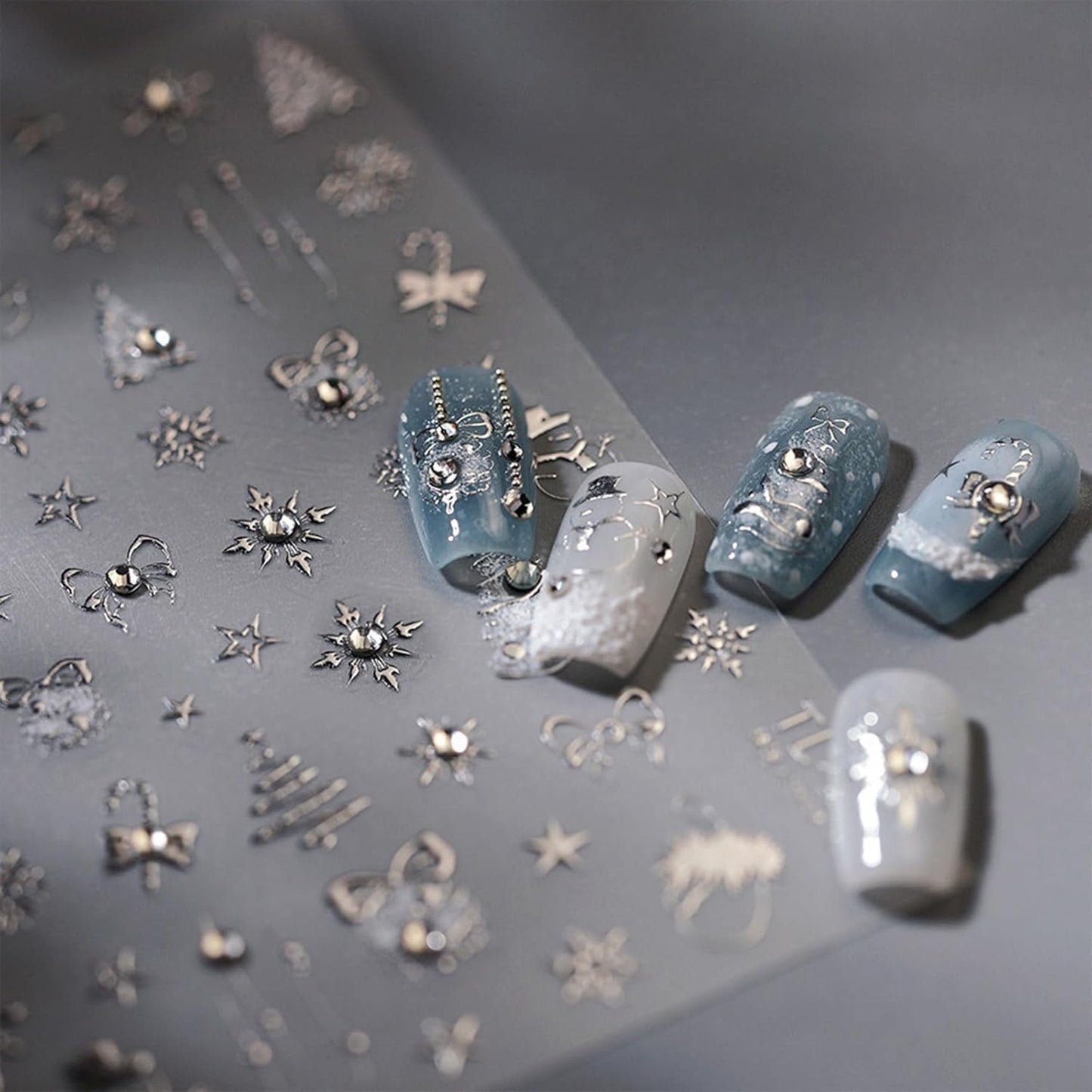 JMEOWIO 3D Embossed Christmas Holiday Snowflake Nail Art Stickers Decals Self-Adhesive 5D Nail Supplies Nail Art Design Decoration Accessories 1 Sheets