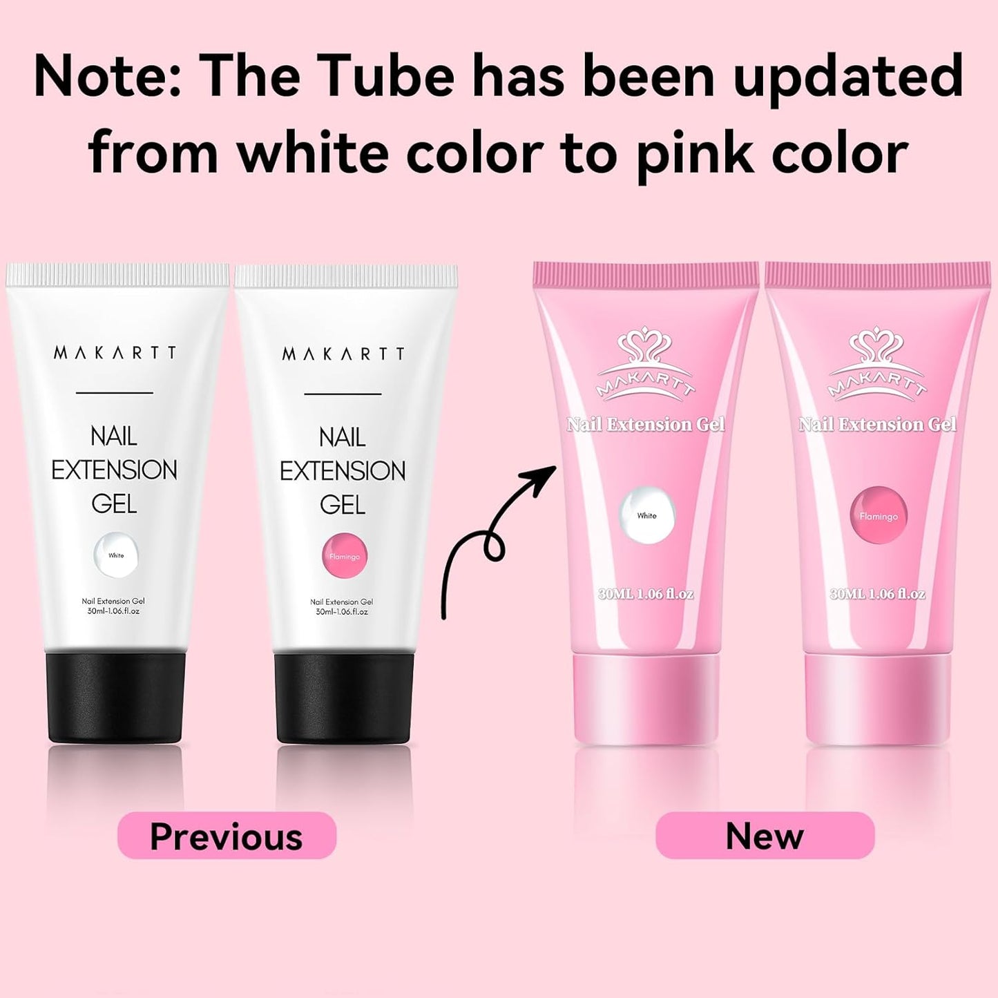 Makartt Poly Nail Gel Set: White & Hot Pink Color, Strong Builder for Extension Strengthener 3D Diy, Long-lasting for Nails French Manicures Home Salon-2PCs 30ML