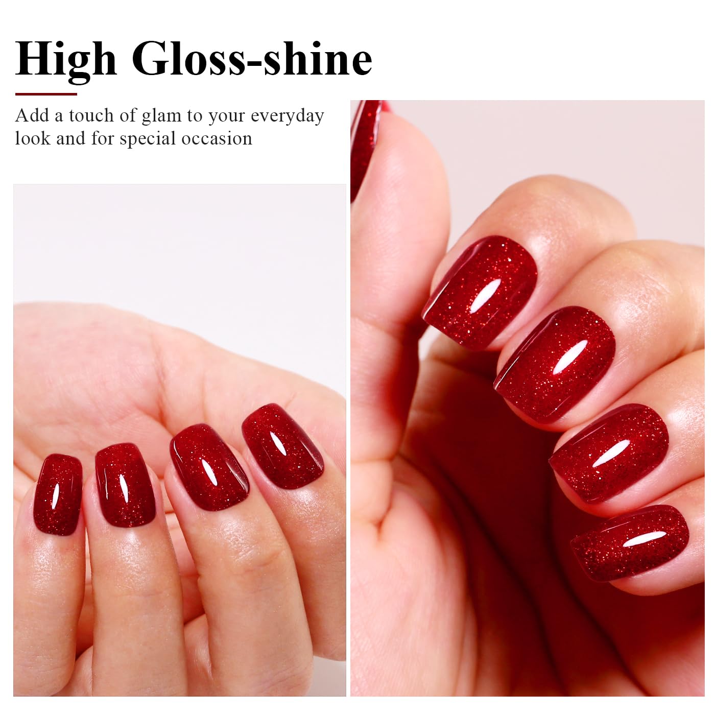 Imtiti Glitter Gel Nail Polish, Red Glitter Gel Polish Soak Off LED U V Shimmer Sparkle Christmas Red Nail Gel Polish Fall Winter DIY Nail Art Starter Manicure Salon 10ML