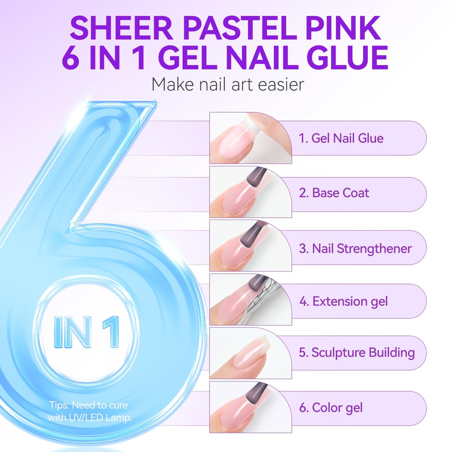 Gelike EC Pro Nail Glue & Strengthener: Nude 6-in-1 Nail Adhesive for Repair - Strengthening & Protein Repair - Perfect for Home & Salon Use 11544 - UV Needed