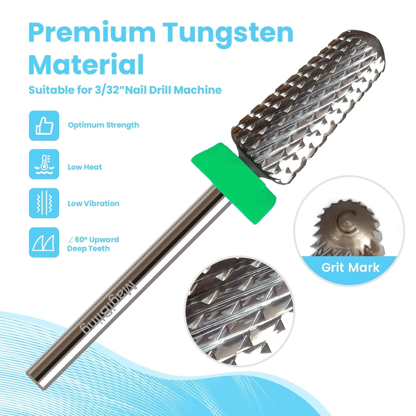 Super Cut Tapered Barrel 3/32'' Safety Tungsten Nail Drill Bits, Remove Gel Fast, Right handed, Suitable for Manicure Pedicure Cuticle Gel Polishing, Technicians Bits, Grit: Coarse.