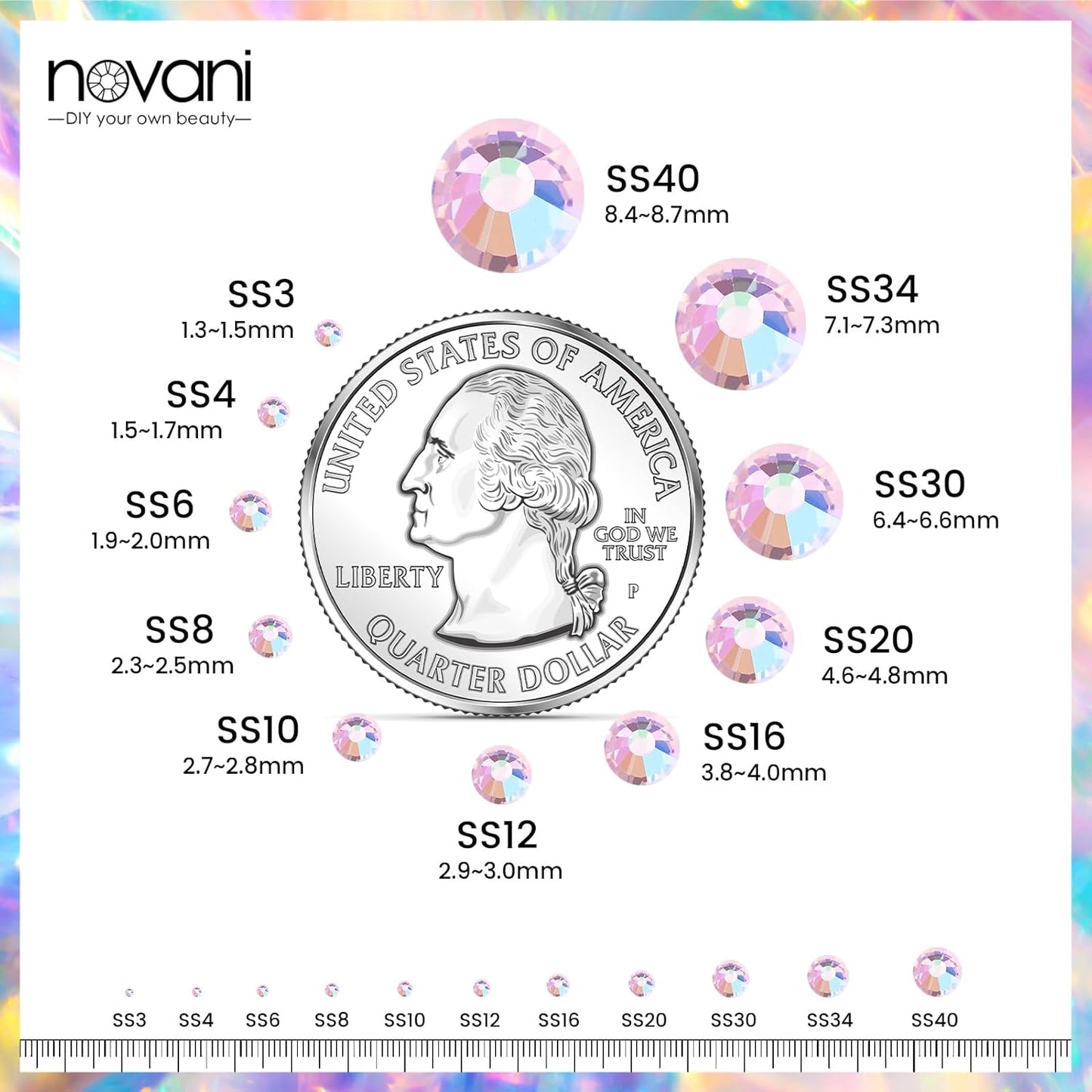 Novani Pink AB Rhinestones Glass Rhinestone for Crafts Flatback Crystals Gems and Rhinestones for Nails Art Makeup Face Clothes Shoes Decoration DIY(SS8,1440pcs,Pink AB)