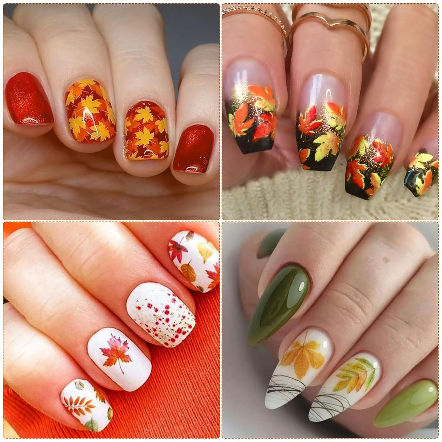Fall Nail Art Stickers, Thanksgiving Day Laser Glitter Nail Decals, 3D Self-Adhesive Maple Ginkgo for DIY Nail Supplies Decoration(6 Sheets)